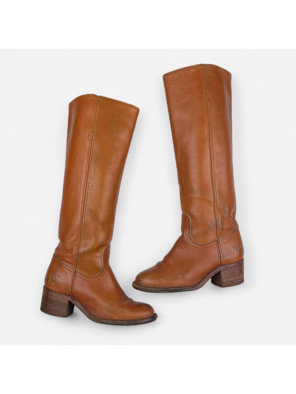 Frye 70s Campus Boots Tall Broken In Leather in Cognac Brown